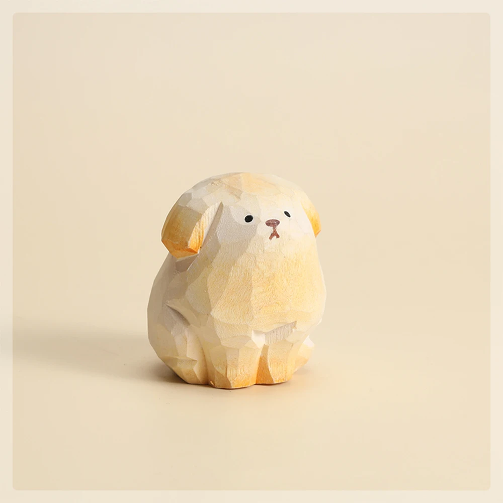 Ручная резьба по дереву, статуя золотого щенка