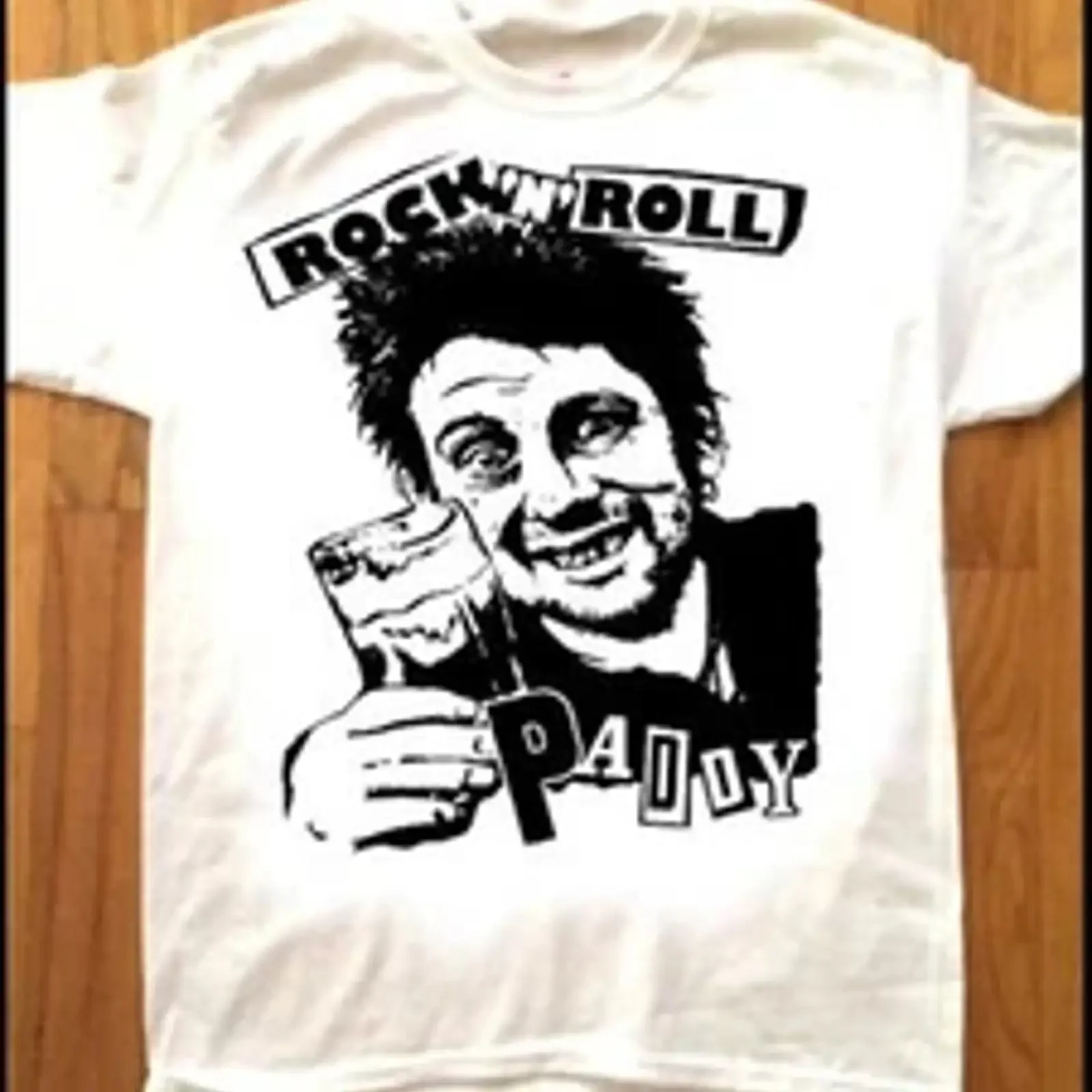 Фото Ретро-футболка Shane MacGowan Rock N Roll Paddy, классическая белая, размер S-5XL, CC4430, винтажная, модная, дизайнерская одежда для мужчин. №1