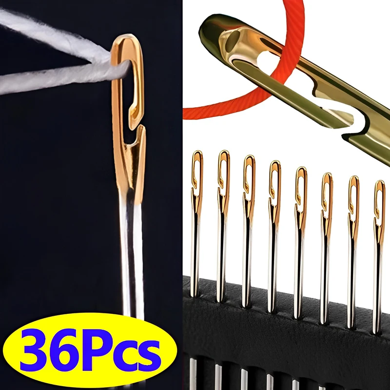 12/24/36pcs Blind Needle Elderly Needle-side Hole Hand Home Sewing Stainless Steel Threading Needles Diy Jewelry Apparel Sewing