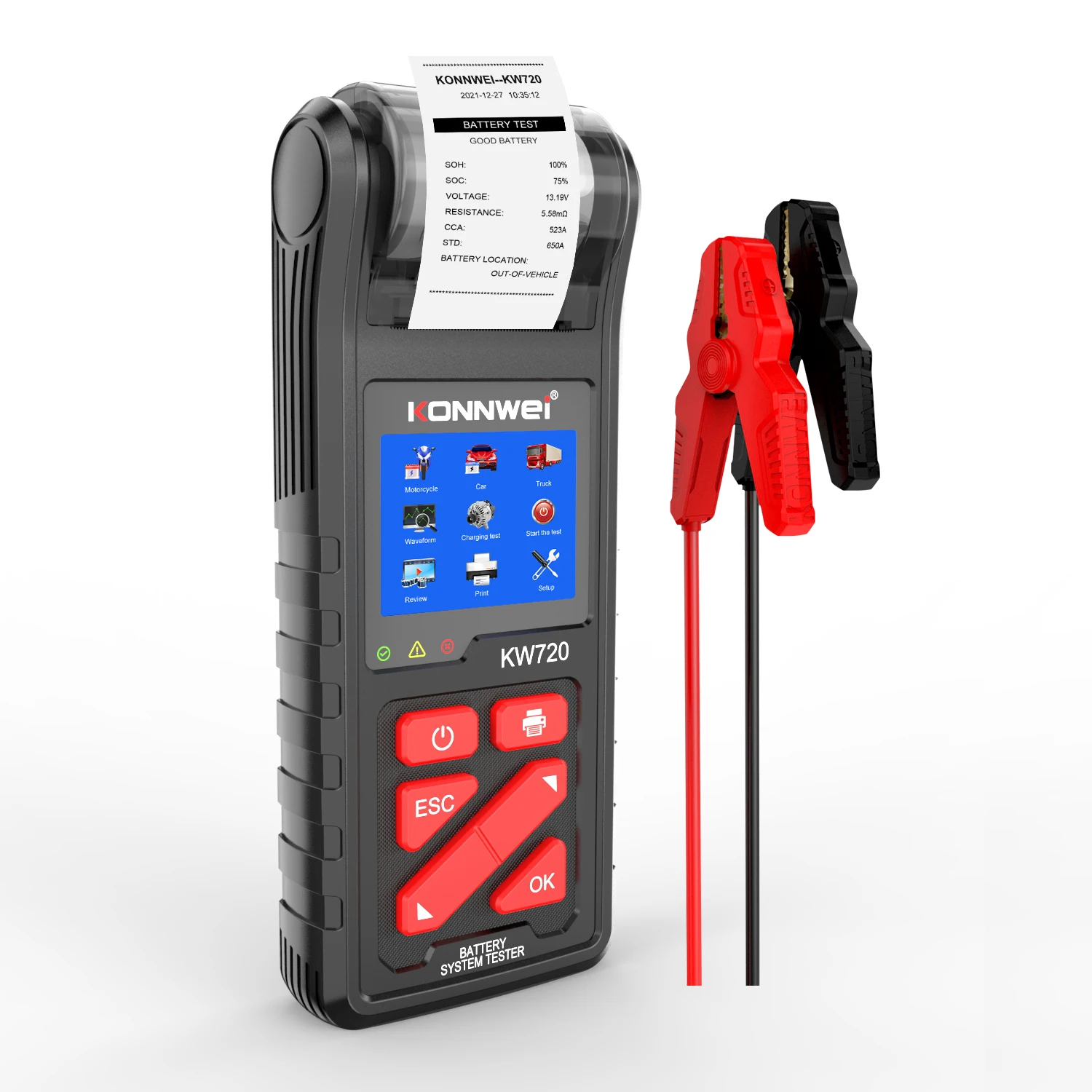 

New Arrival kw720 konnwei truck battery tester with printer