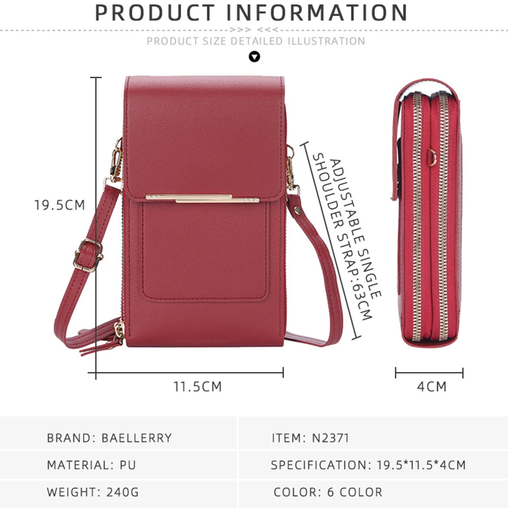 Touchscreen Mobile Phone Shoulder Bag High Quality PU Leather Wallet Zipper Women Cosmetic Bag Coin Purse Monedero Mujer