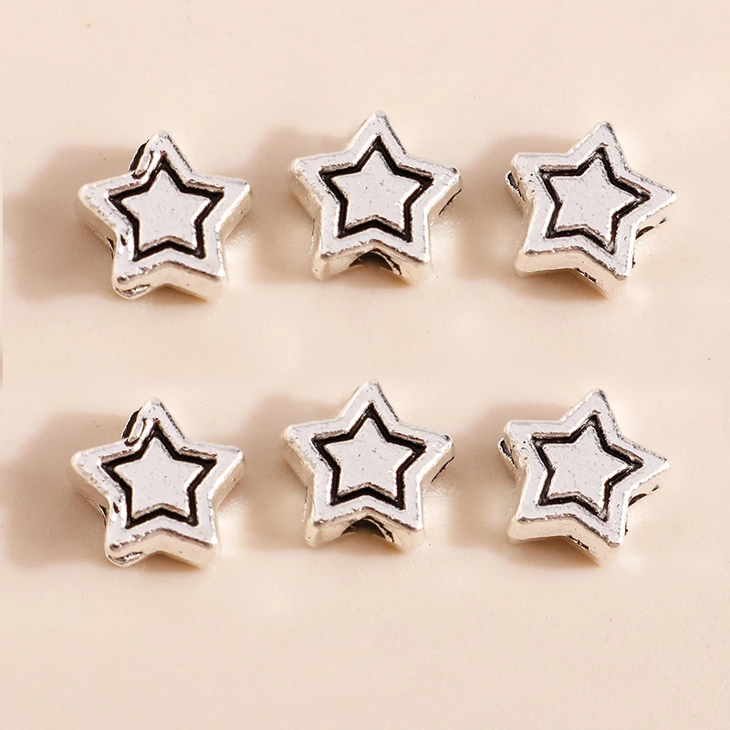 

50pcs/lot 7*7mm Five-pointed Star Charm Loose Spacer Beads Big Hole Vintage Pendant Fit Bracelets Bangles DIY Handmade Wholesale