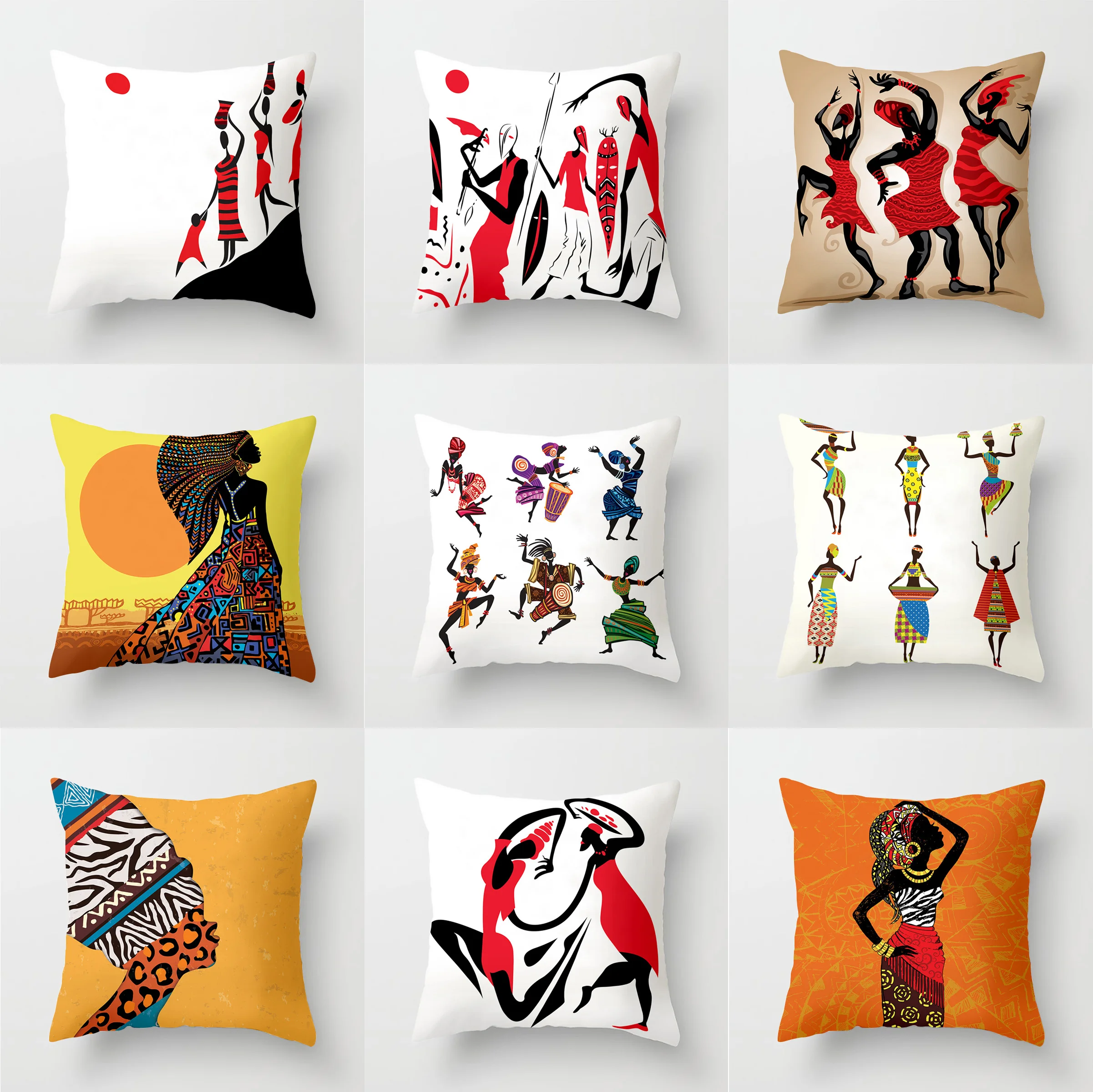 

45x45 см льняная наволочка в африканском стиле с принтом танцев, декоративная наволочка для дивана, декоративная наволочка для подушки