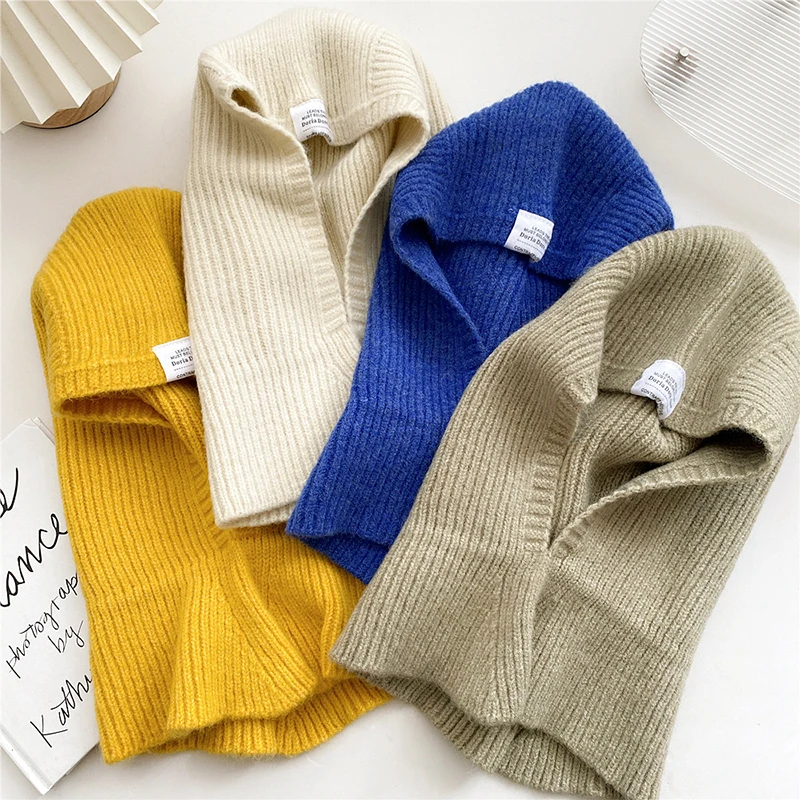 

Soft Warm Hijab Cap Scarf Solid Color Two-purpose Scarves Thick Neckerchief Elastic Hat Knitting Woolen Winter Unisex Knit Scarf