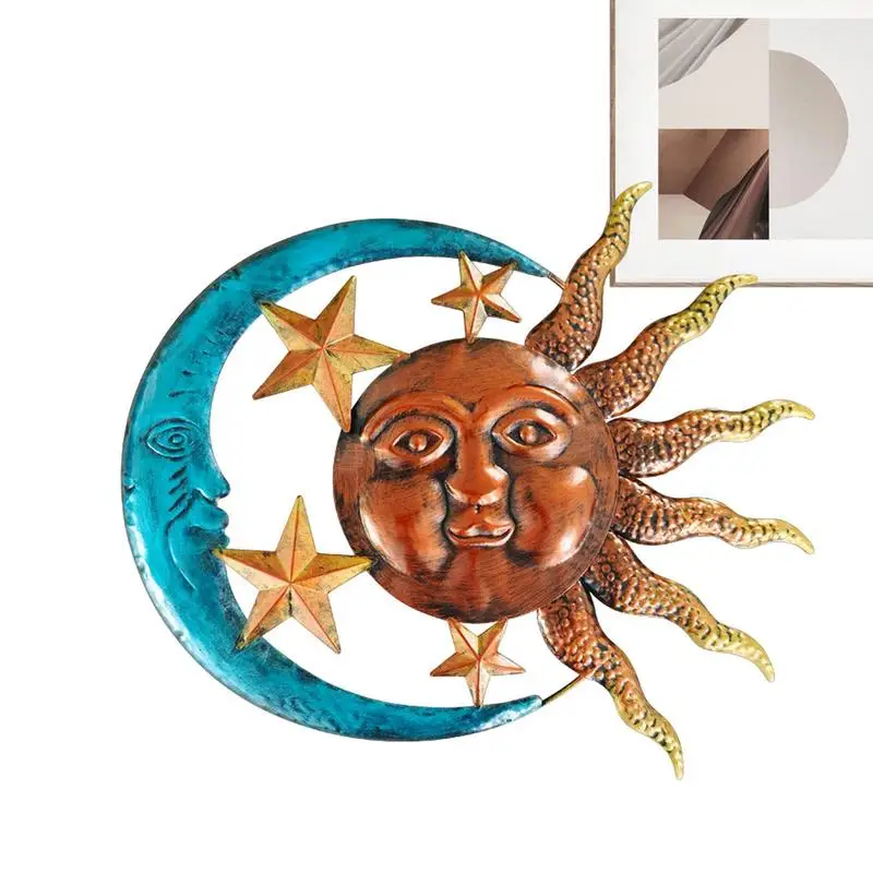 

Металлическое настенное искусство с солнцем луной звездами луной скульптура на стену металлический декор художественный Небесный подвесной Декор металлическое солнце и луна стена