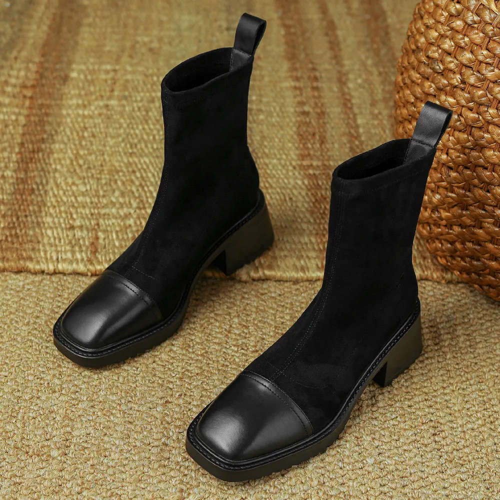 Женские Эластичные ботильоны danxuefei из натуральной кожи лоскутное шитье на