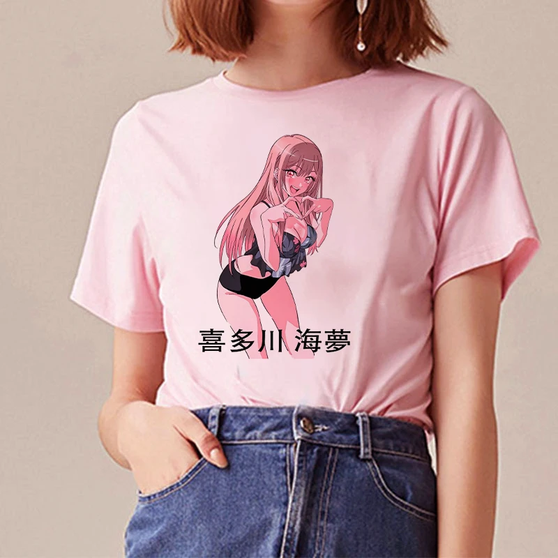 T Shirts Anime Marin Kawaii Women Clothing Short Sleeve Pink Femme Tee Shirt Harajuku Loose Oversized Summer Street Clothes Tops  - buy with discount