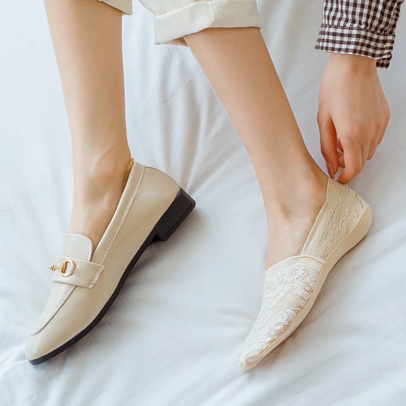 5Pairs Lace Flower Short Socks Women Summer Silicone Non-slip Ankle Socks Invisible Slipper Cotton Hollow Socks Female Calcetas