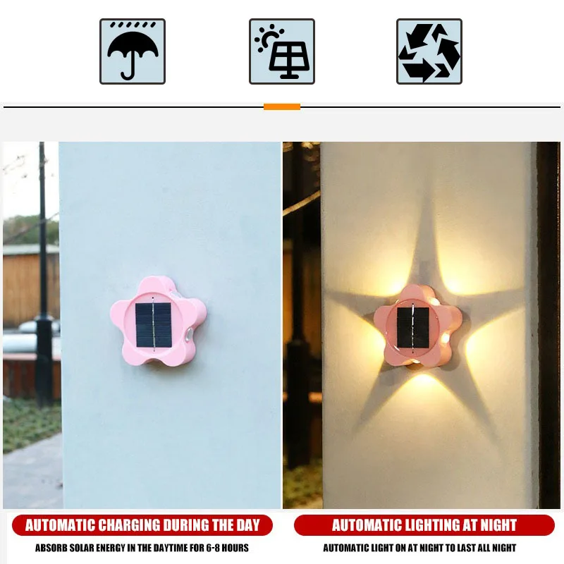 

1/2/4/6Pcs Led Solar Light For Outdoor Ip65 Waterproof Smart Solar Powered Wall Lamp Garden Yard Decoration Pentagram Lights