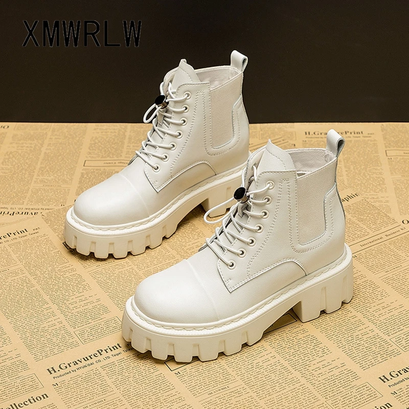 

XMWRLW Genuine Leather Women Ankle Boots 2022 Autumn Ladies Square Heel Shoes Women Ankle Boots Rubber Sole Woman Autumn Shoes