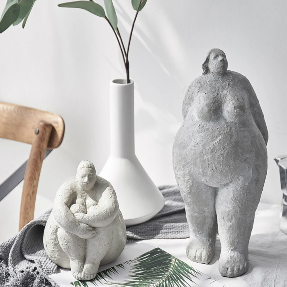

Aesthetic Cute Fat Lady Figurines Vintage Woman Statue Tabletop Resin Living Home Sculpture Ornaments Creative Figures Crafts