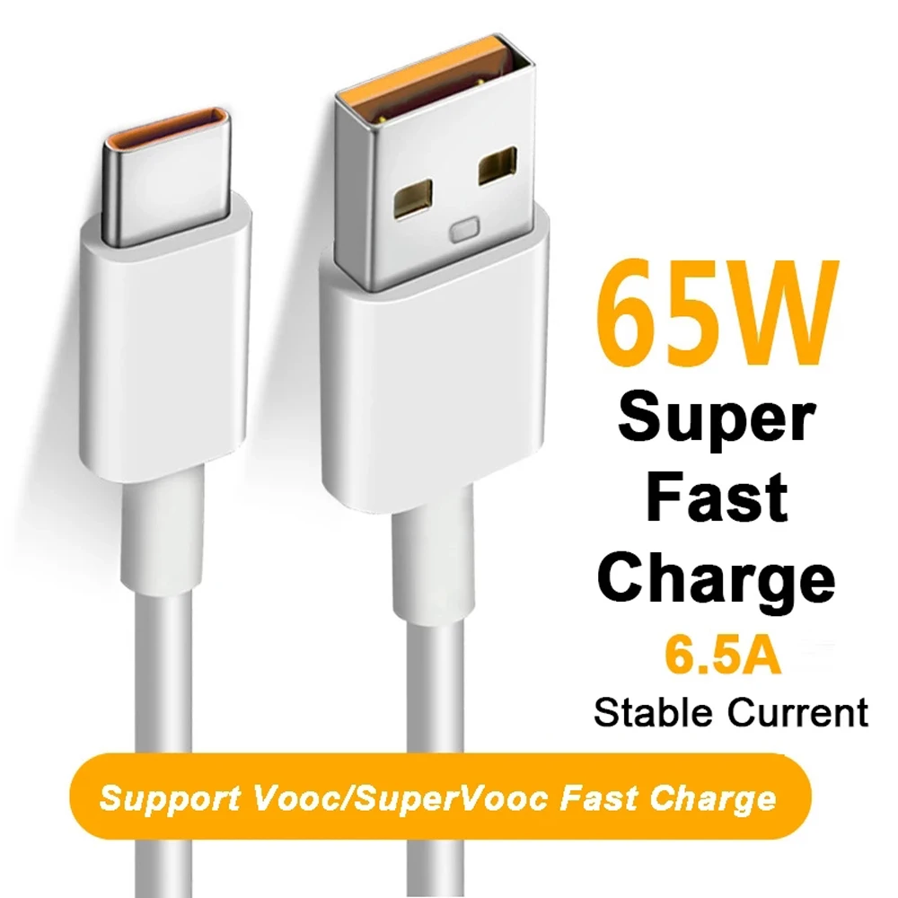 

65W Super VOOC USB C Cable 6.5A Fast Charging Type-C Cable for Oppo Realme X 5 6 X50 X3 X5 Pro X50m X50t V5 C3 Quick Charge 3.0