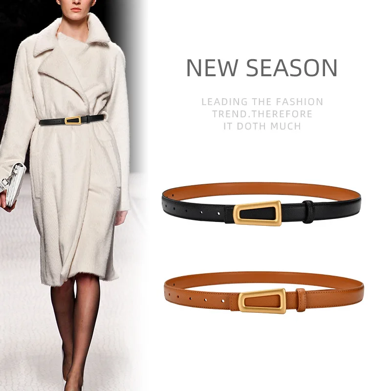 

2022 New Top Layer Genuine Leather Belt Women with Jeans Trim Dress Thin Belt Fashion Versatile High Quality Designer Belts