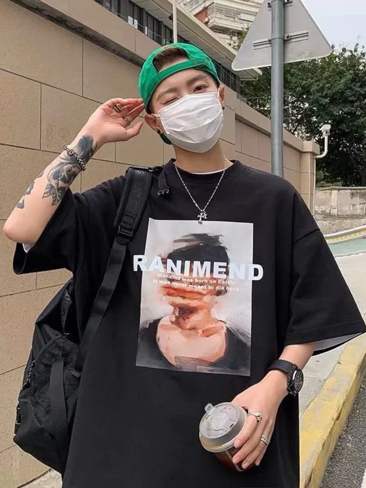 

Summer New Casual Loose T-shirt Short Sleeved Men's Fashion Loose Printing Large 8XL Hip Hop Couple Wear Half Sleeve Cotton Top