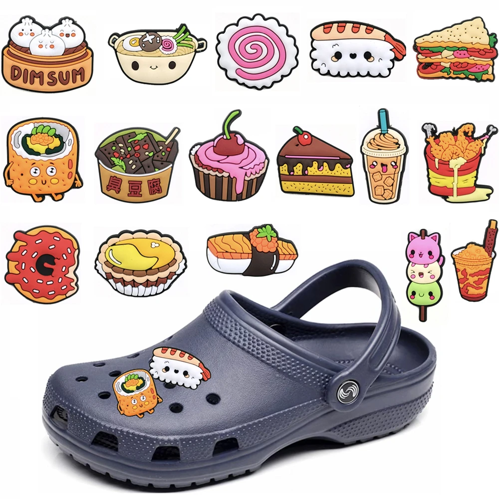 

Cute Jibz 1pcs Cartoon Food Drink DIY Croc Shoe Charms Funny Garden Accessories Buckle Fit Clogs Sandals Pins Decorate Kids Gift