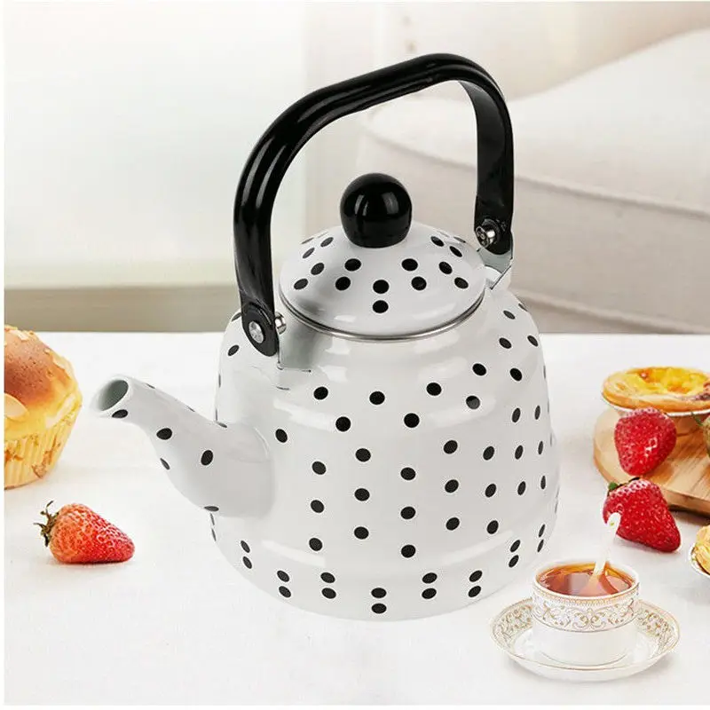 Эмалированный чайник в горошек л