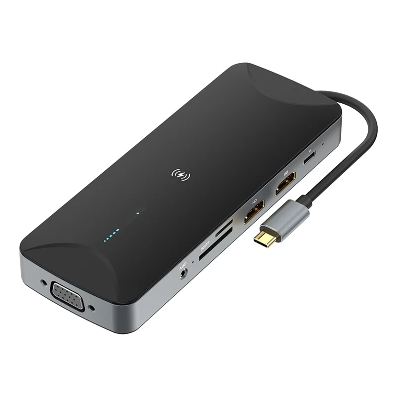 

13 в 1 MST USB C концентратор Type-C на Dual 4K HDMI-совместимый адаптер VGA Gigabit Ethernet Беспроводная быстрая зарядная станция черного цвета