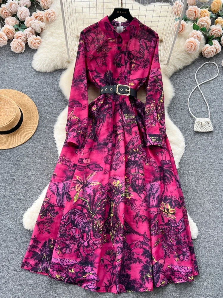 Французское винтажное платье с принтом женское осеннее элегантное вечернее