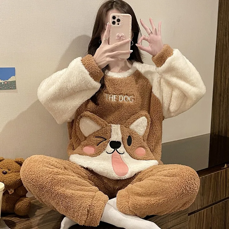 Women's Pajamas Thickening Sleep In Winter Cute Cartoon Ladies Pajama Set