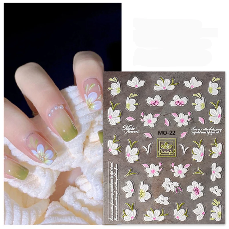 

5D Nail Decal Stickers Embossed with cherry blossom camellia Nail stickers Ballet streamerNail Decoration For Nail Tips Beauty