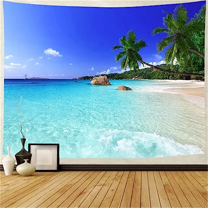 

Ocean Beach Tapestry Wall Hanging Tropic Paradise Beach Wall Tapestry Coconut Tree Hippie Bohemian Palm Tree Dorm Home Decor