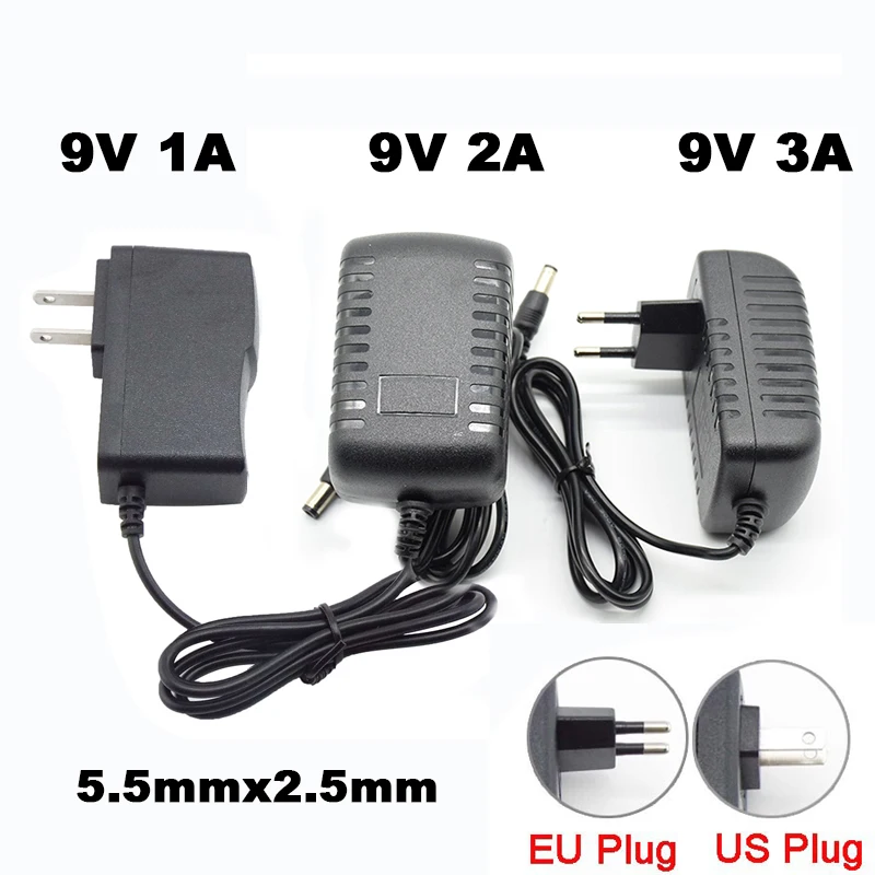 

5.5x2.5mm AC DC 110-240V Adapter 9V 1A 2A 3A Power Supply Unit Converter Charger For LED Strips Light CCTV Camera US EU Plug
