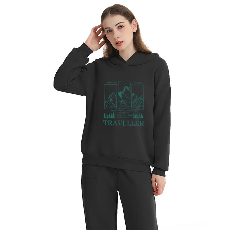 Осенне-зимний женский спортивный повседневный костюм из двух предметов полный