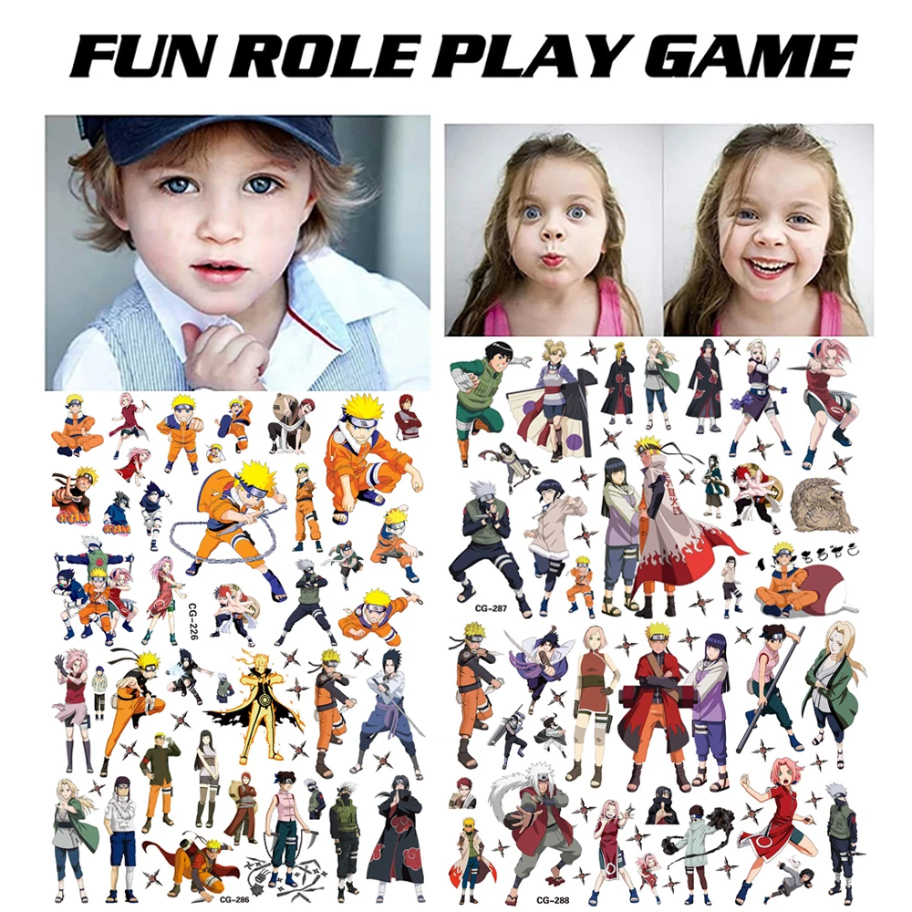 

Временная тату-наклейка наруто, 1 шт., Мультяшные аниме татуировки, наклейка на руку, лицо, искусственная татуировка, наклейка, детское тело, ...