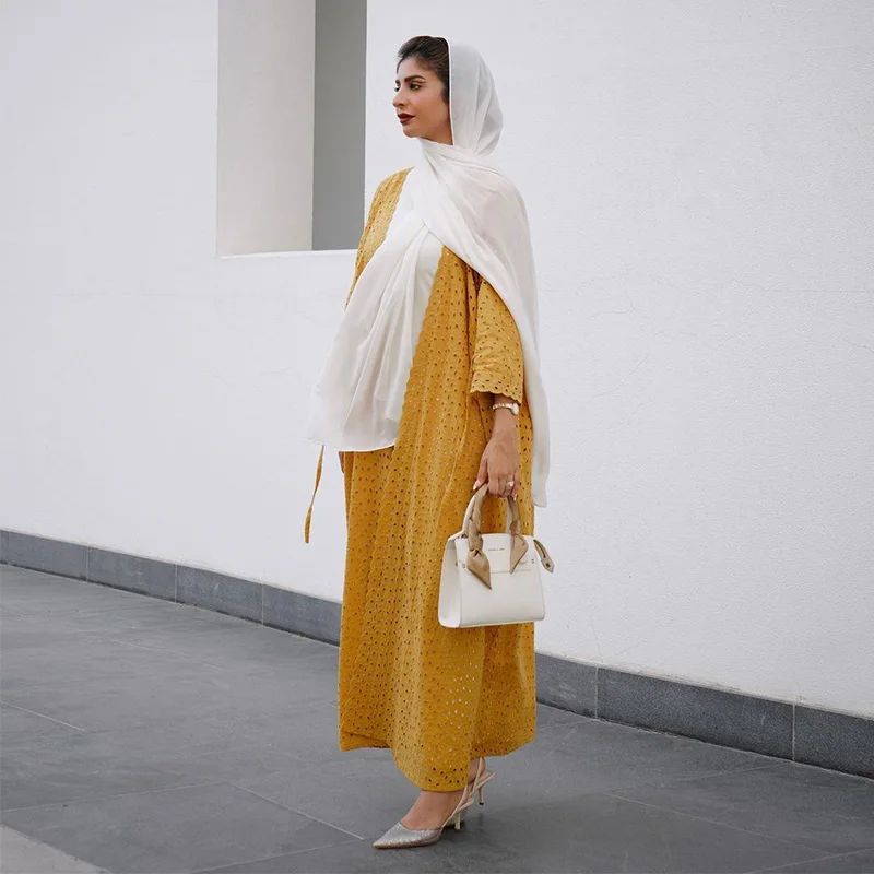 Middle East Fashion Cardigan Two-piece Sets Cotton Jacket Abaya Femme Southeast Asia Summer 2022 Muslimischen Sets Hijab