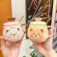 Cute Bear Crown Ceramic Water Cup Personality Creative Trend Coffee Cartoon Animal Camping Home Office Mug