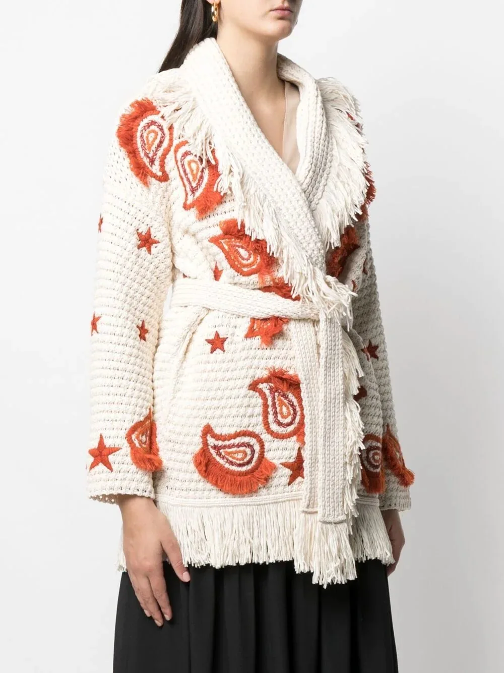 

Осенне-зимний Кардиган с отложным воротником и длинным рукавом, длинный свитер-пальто с плотной вышивкой и бахромой