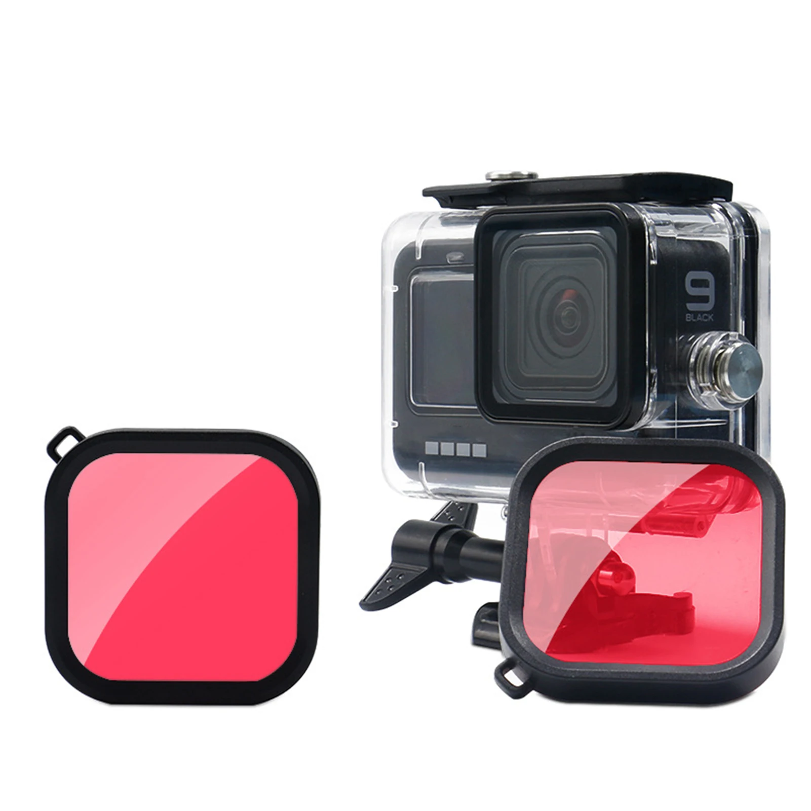 

For Go-Pro Hero 10/9 Housing Case Waterproof Dive Case Lens Filter Camera Tempered Glass Lens Cover Red Purple Filters