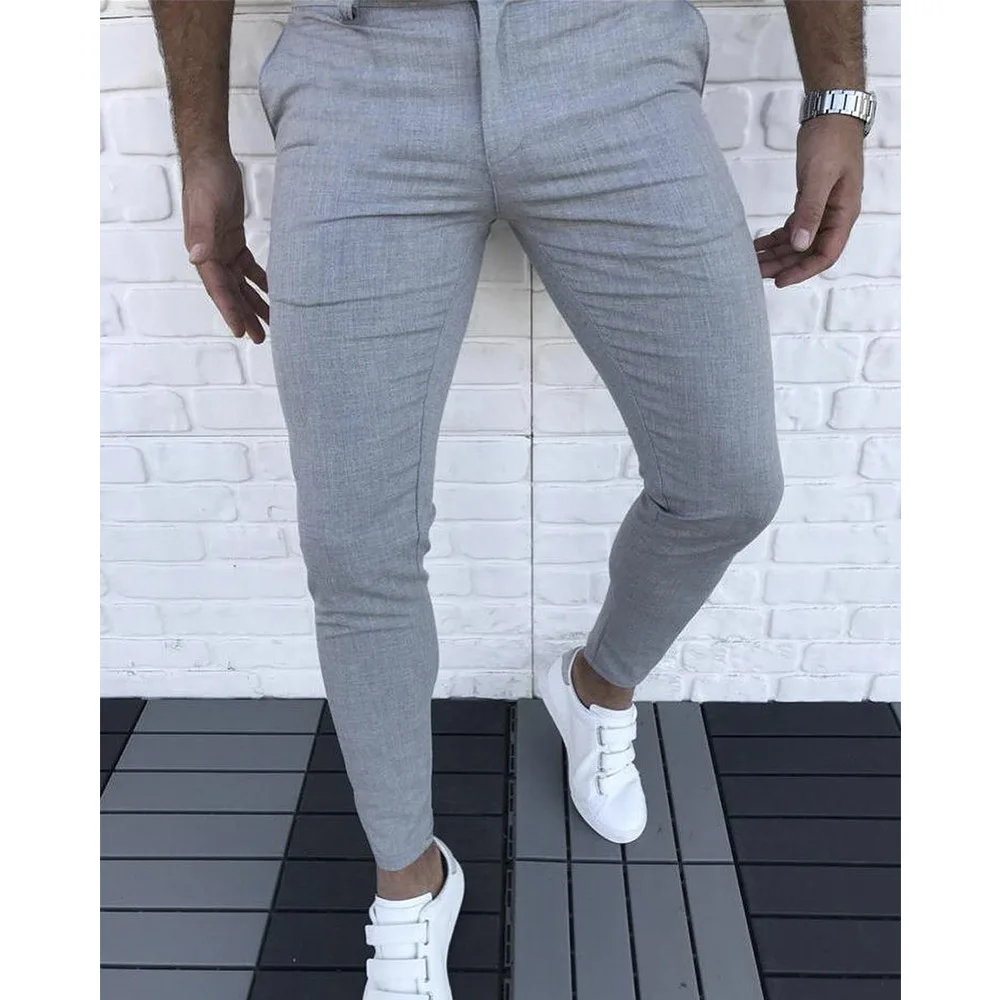 Fashion Men's Pants Business Casual Slim Trousers Mid-rise Solid Color Suits Pencil Pants For Men Streetwear Jogger Sports Pants