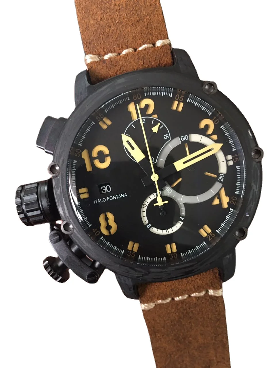 

mens mechanical automatic U watch black boat cow leather U51