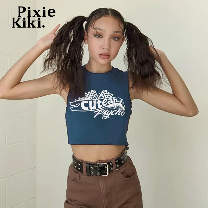 

УКОРОЧЕННЫЙ ТОП PixieKiki Y2k в уличном стиле, летняя одежда для женщин, модная повседневная футболка с графическим рисунком и надписью, топы в ру...