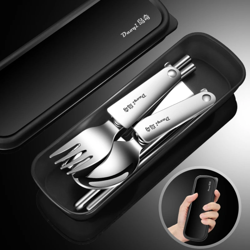 

304 Stainless Steel Portable Tableware Folding Chopsticks Spoon Set Outdoor Travel Travel Fork Knife Gift Kitchen Household Tool