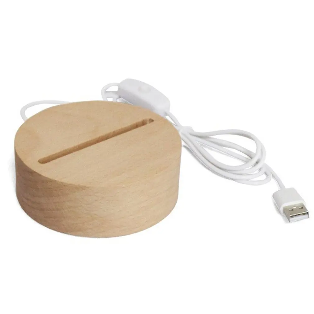 

Round Led Wooden Base Led Table Lamp With USB Switch Modern Night Light Acrylic 3D Led Night Lamp Holder Assembled Base