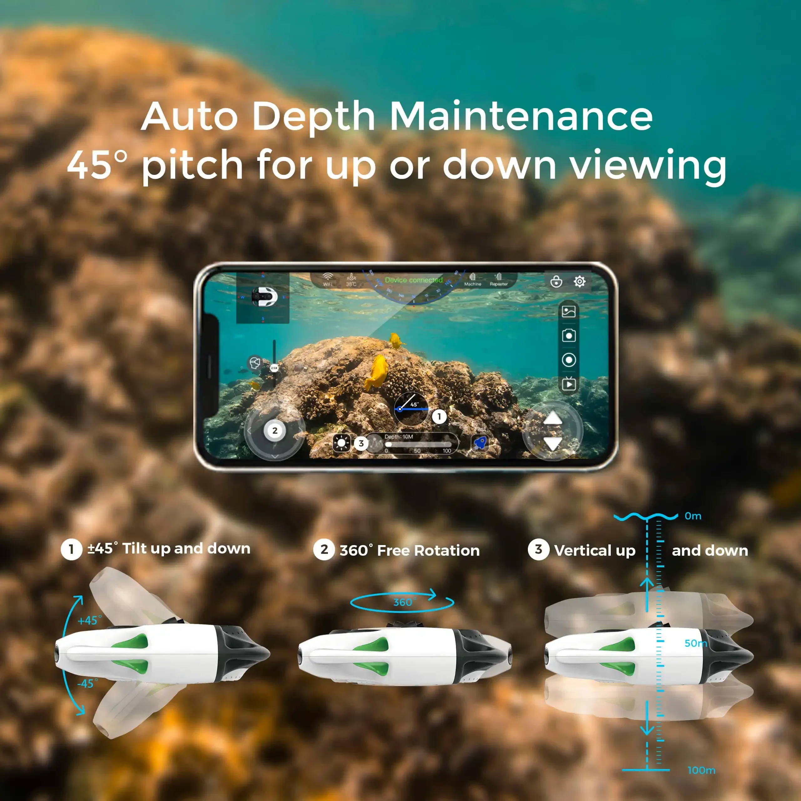Фото Подводный дрон oucan Robot 100M ROV BW Space Pro с камерой 4K UHD, дистанционным управлением и стабильной передачей сигнала, радиоуправляемая подводная лодка №4