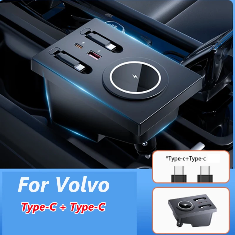 Автомобильное беспроводное зарядное устройство для Volvo XC60 XC90 S60 S90 V60 V90, магнитный держатель для зарядки телефона, аксессуары, USB Type-c, быстрая зарядка