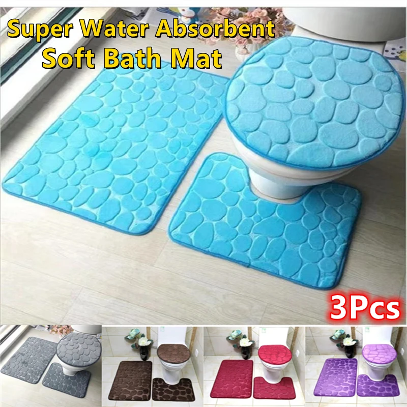 Home Bathroom Bath Mat Set Toilet Soft Non Slip Bath Mat Bathroom Rug Shower Carpets Set Toilet Lid Cover Floor Mats