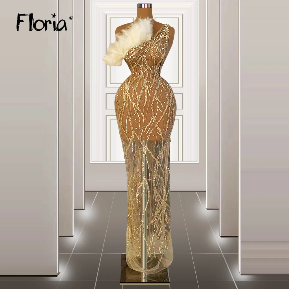 

2023 Сексуальная африканская Русалка, блестящая вечерняя одежда с перьями, Прозрачное платье для особых случаев