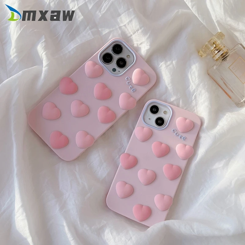 

Silicone Shock Resistant Three-dimensional Pink Love IPhone Cases For iPhone 13 12 11 Pro Max XR X XS Max 8 7 6 6s Plus SE 2020