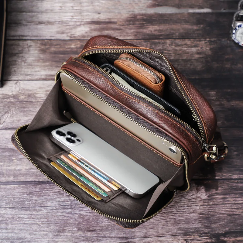 Shoulder Bag Vintage Crossbody Bags High Quality Male Bag Genuine Leather Handbag Capacity Men Messenger Bags Clutch Coin Purses