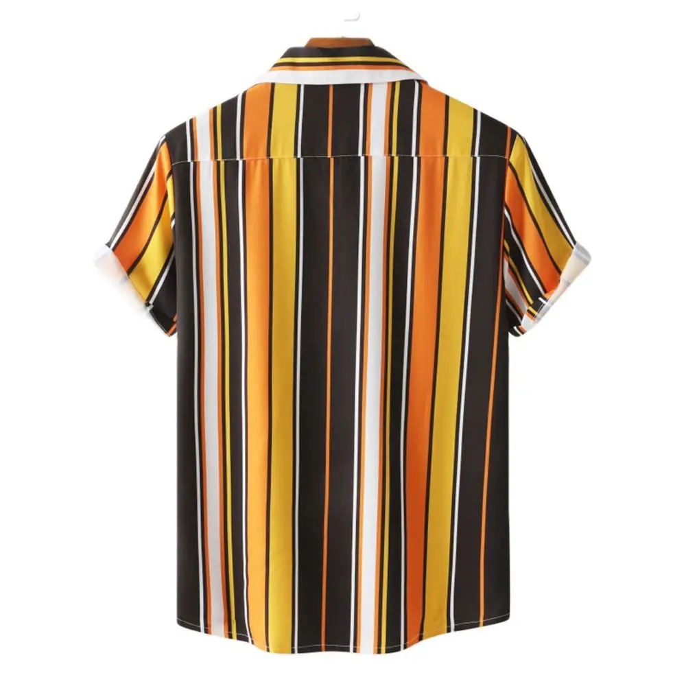 Hawaiian Striped Men's Shirt 2022 New Summer Short Sleeve Top Men Pocket Vintage Print Beach Blouses Fashion Male Clothes