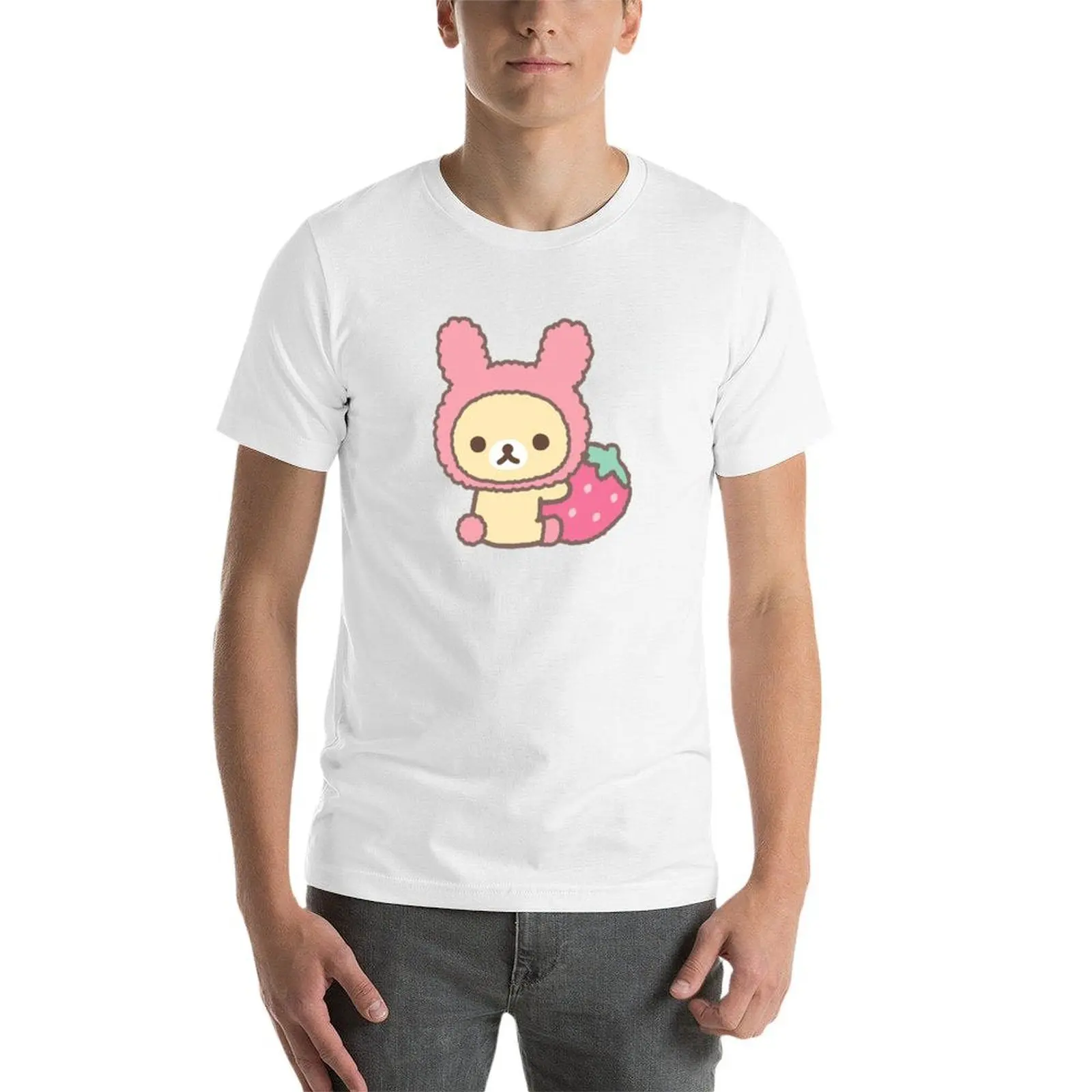Фото Rilakkuma-Korilakkuma клубничная футболка футболки дизайнерские футболки для мужчин облегающие футболки с аниме для мужчин футболка №3