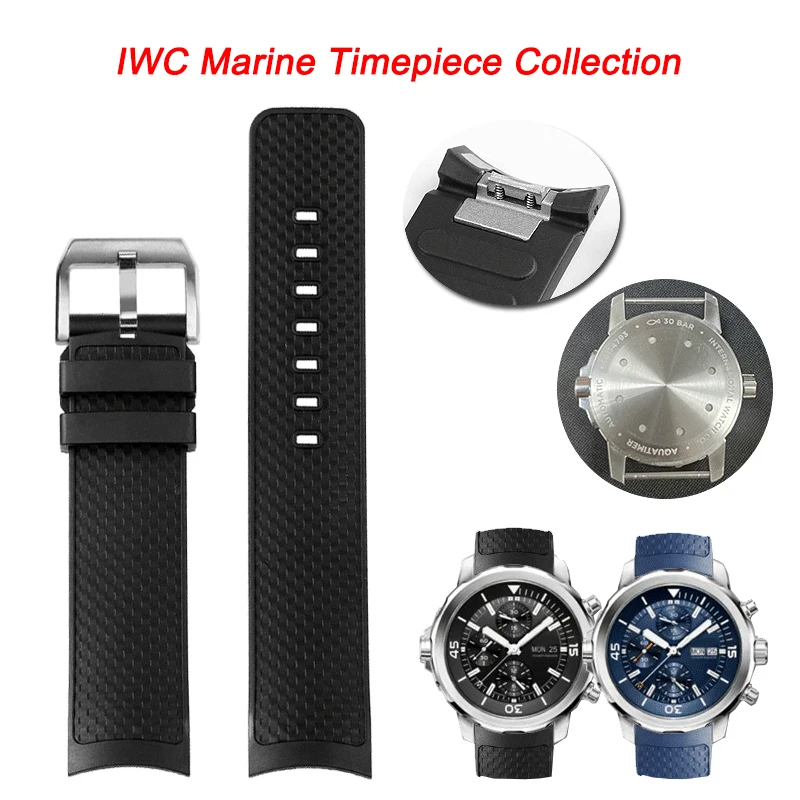 New Style IWC Fluoro Rubber Watch band 22mm For IW356802 376705 376710 /376711/376708/356801 Series IWC Marine Timepiece Strap