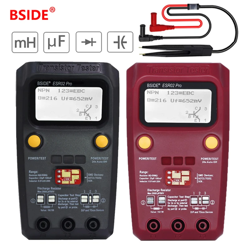 Многоцелевой транзистор BSIDE ESR/SMD Test er ESR02pro измеритель емкости диодного триода