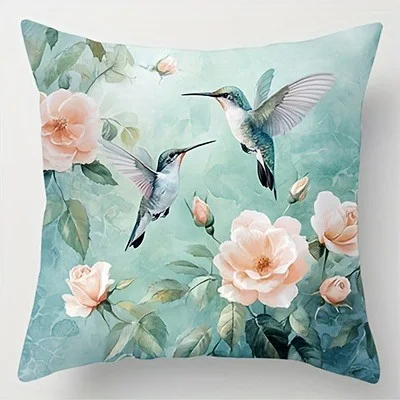 

Декоративная наволочка Hummingbirds & Roses из полиэстера велюра