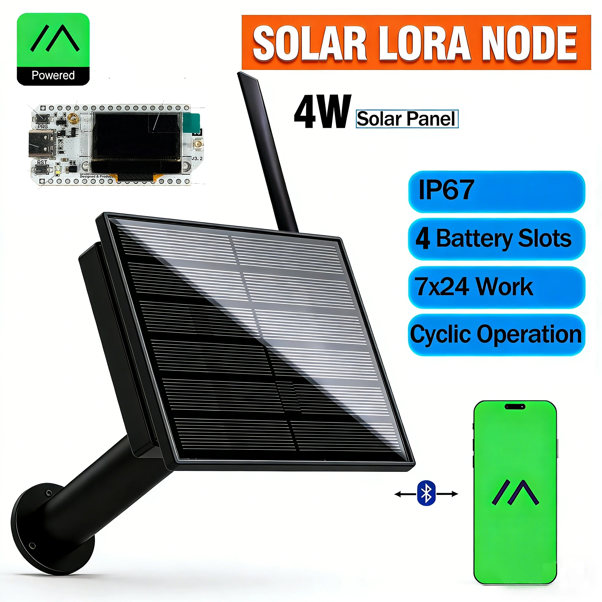 Фото Солнечный LoRa-узел 4W 868/915 МГц, уличный, водонепроницаемый IP67, Heltec Node LoRa32 V3, LoRaWAN, Meshtastic, с низким энергопотреблением, на солнечной энергии №1