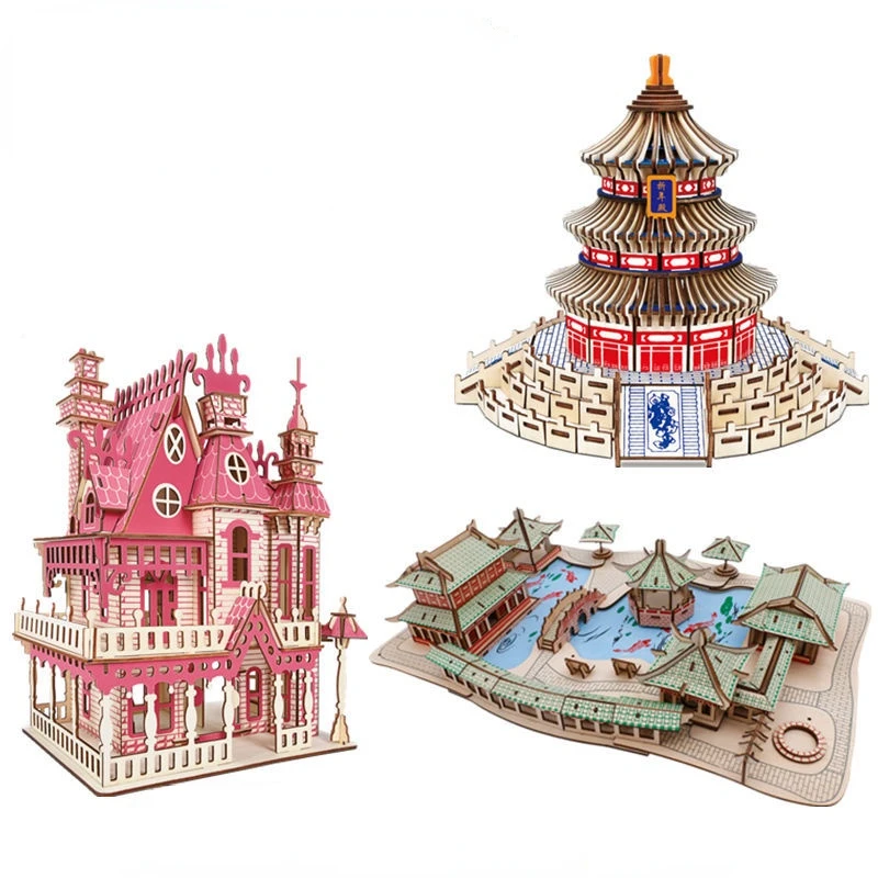 

3D Wooden Puzzle Game World Famous Buildings Pagoda Building Model Toys for Children Kids Birthday Christmas Gift